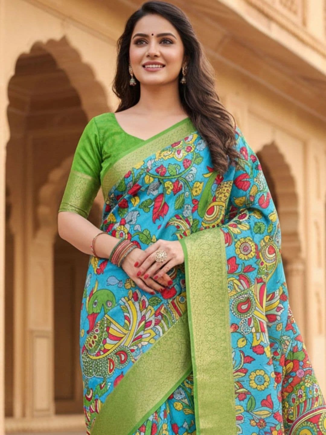Mitera Kalamkari Silk Blend Designer Saree thumbnail 2