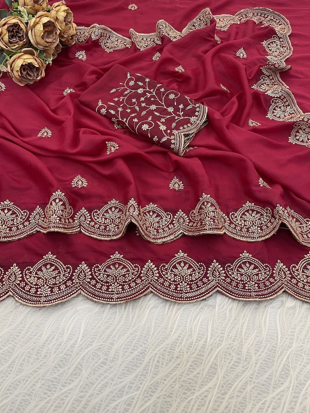 Saanvi Embellished Embroidered Poly Georgette Saree thumbnail 4