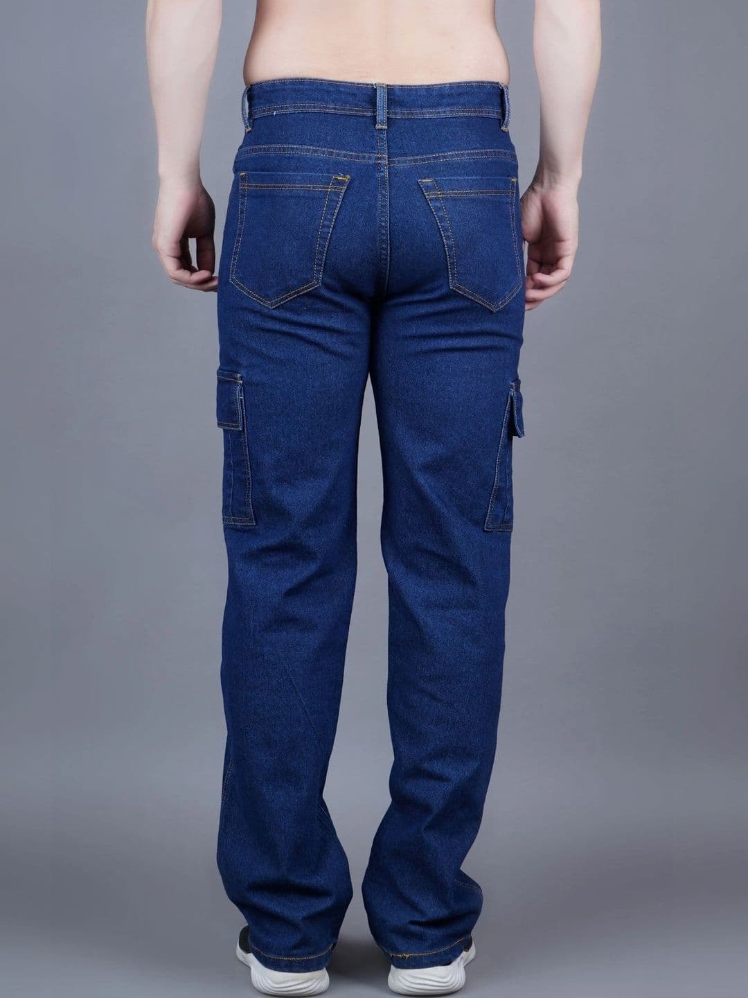 HERE&NOW Men's Mid-Rise Indigo Wash Cargo Straight Fit Jeans with Contrast Stitching thumbnail 2