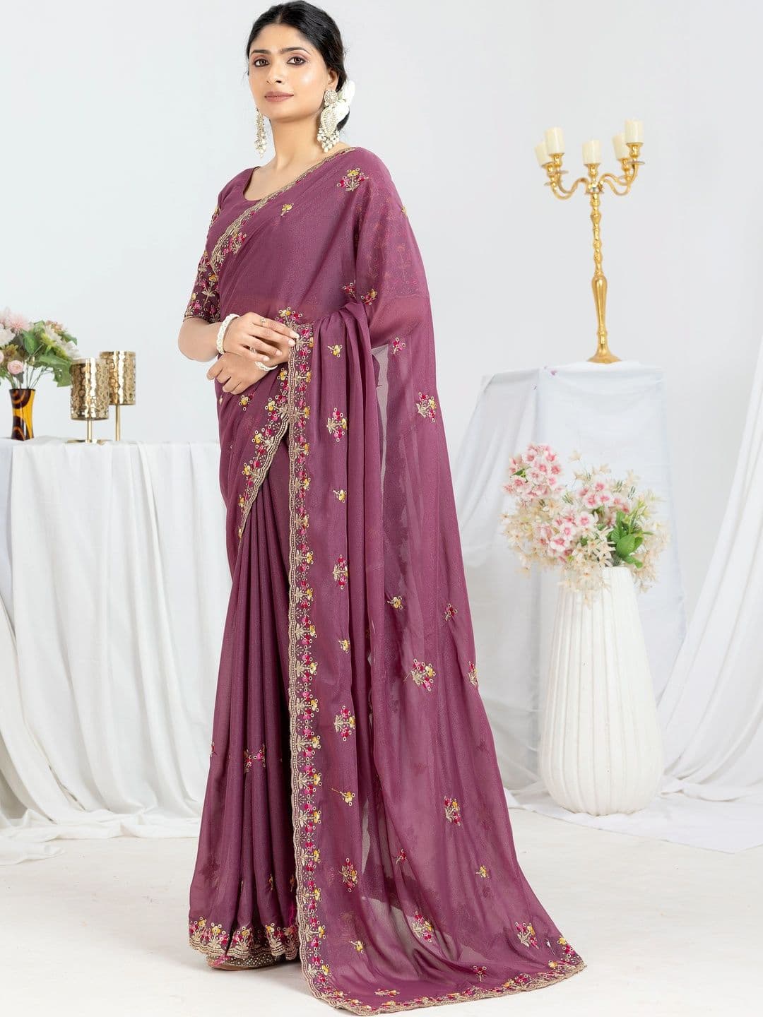 Saanvi Floral Embroidered Poly Georgette Saree thumbnail 5