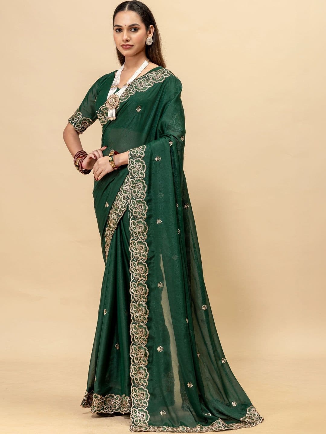 Saanvi Embellished Zari Poly Georgette Saree thumbnail 2
