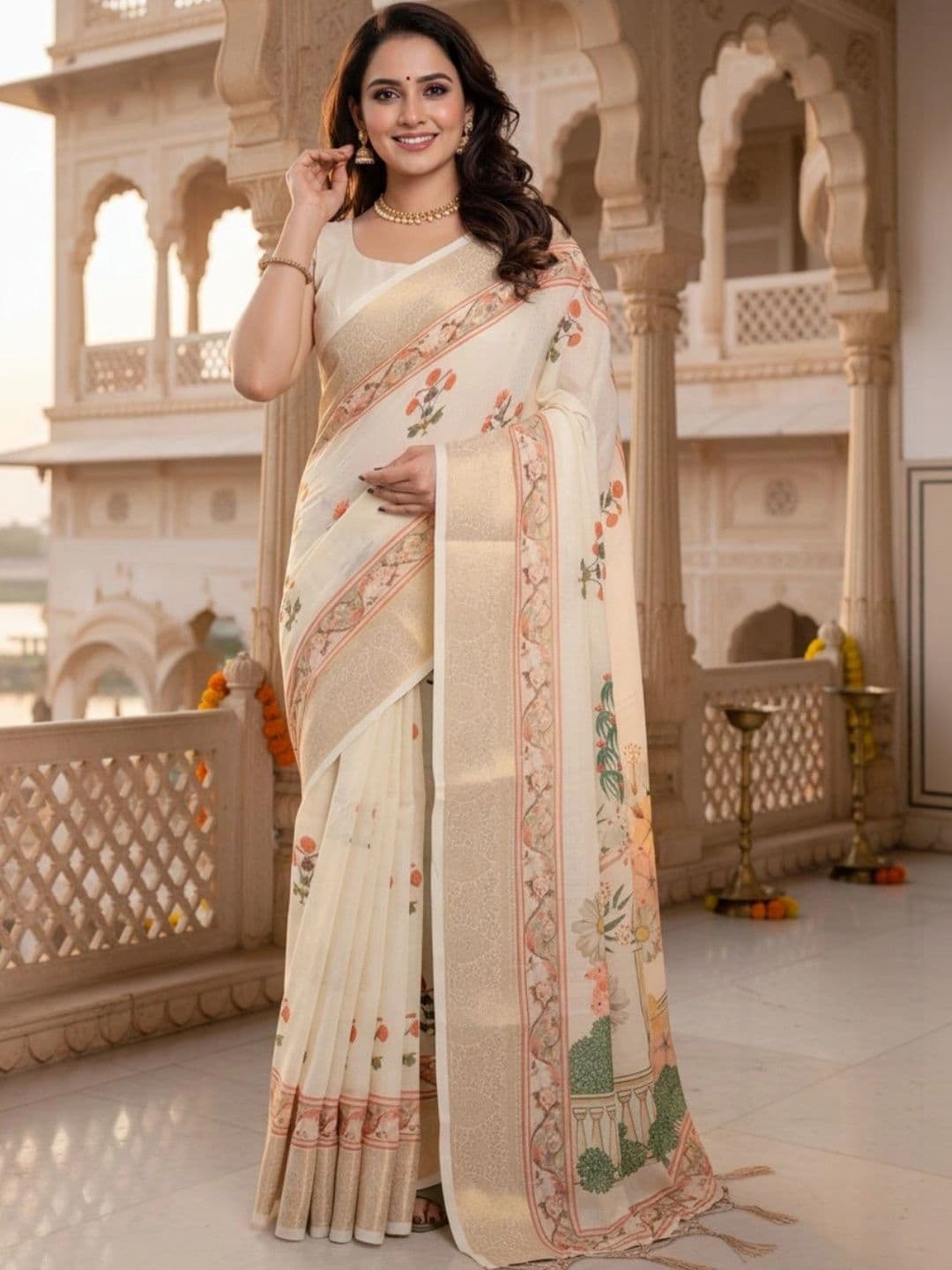 Mitera Floral Silk Blend Designer Saree - view 1