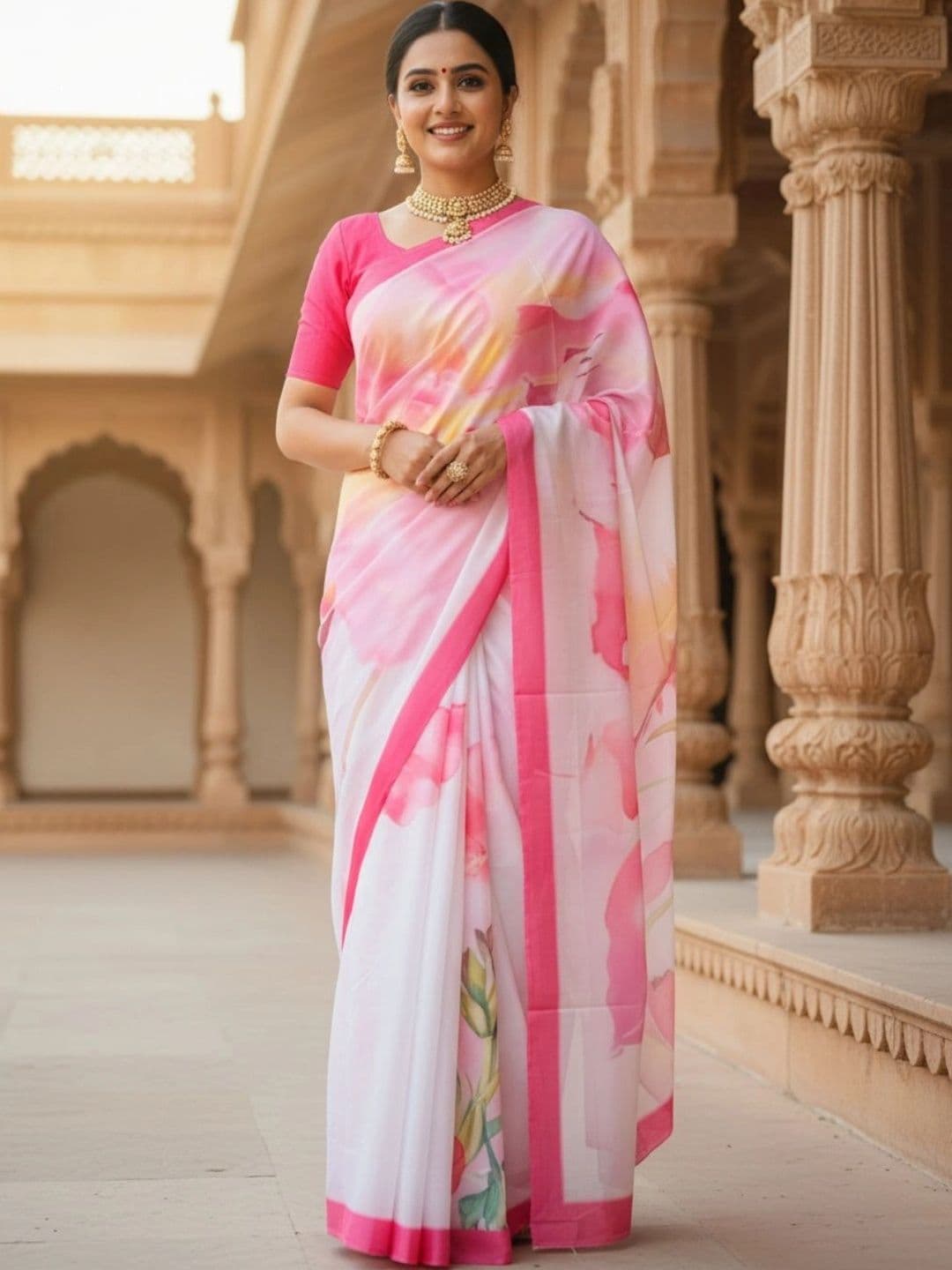 Mitera Abstract Printed Crepe Saree thumbnail 3