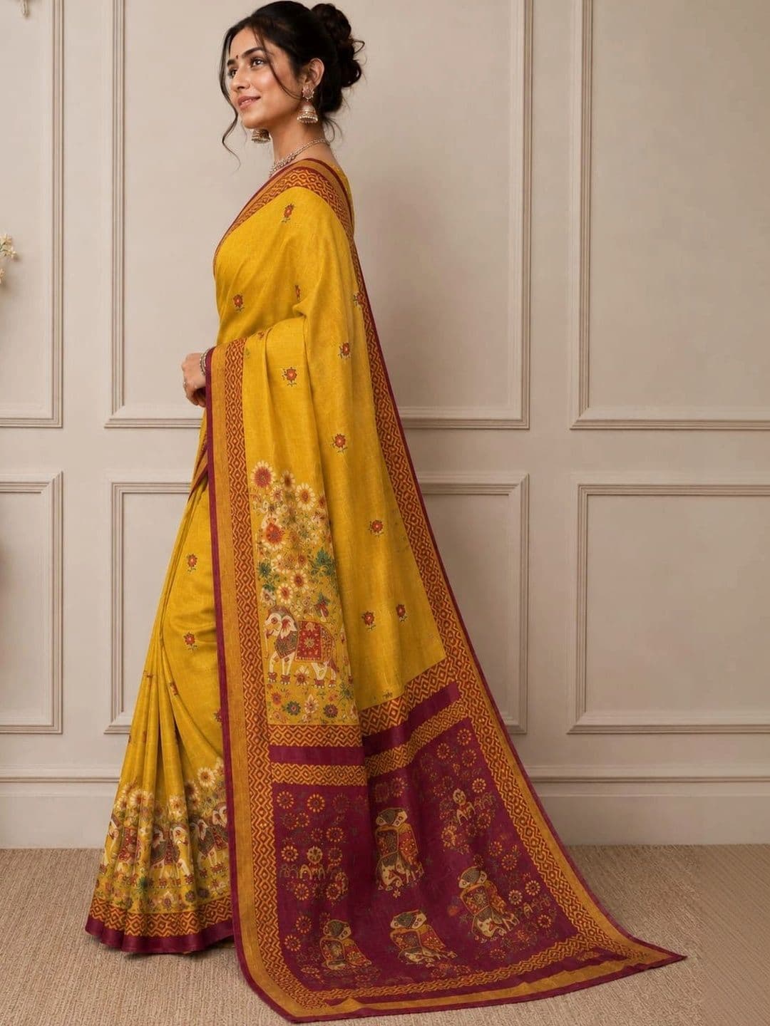 SHRIJAMYAHAM Linen Blend Saree thumbnail 4