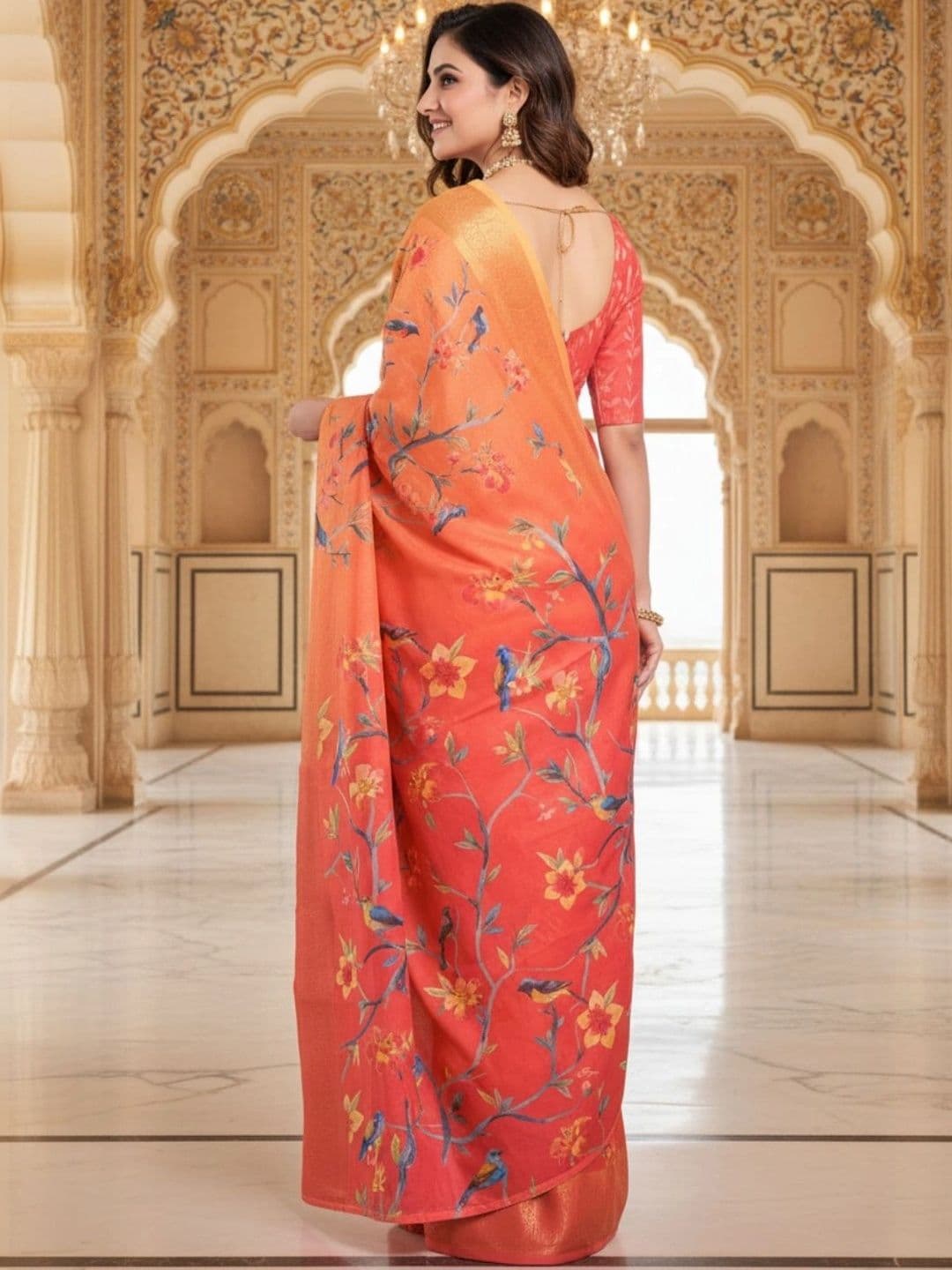 Mitera Floral Silk Blend Designer Saree thumbnail 4