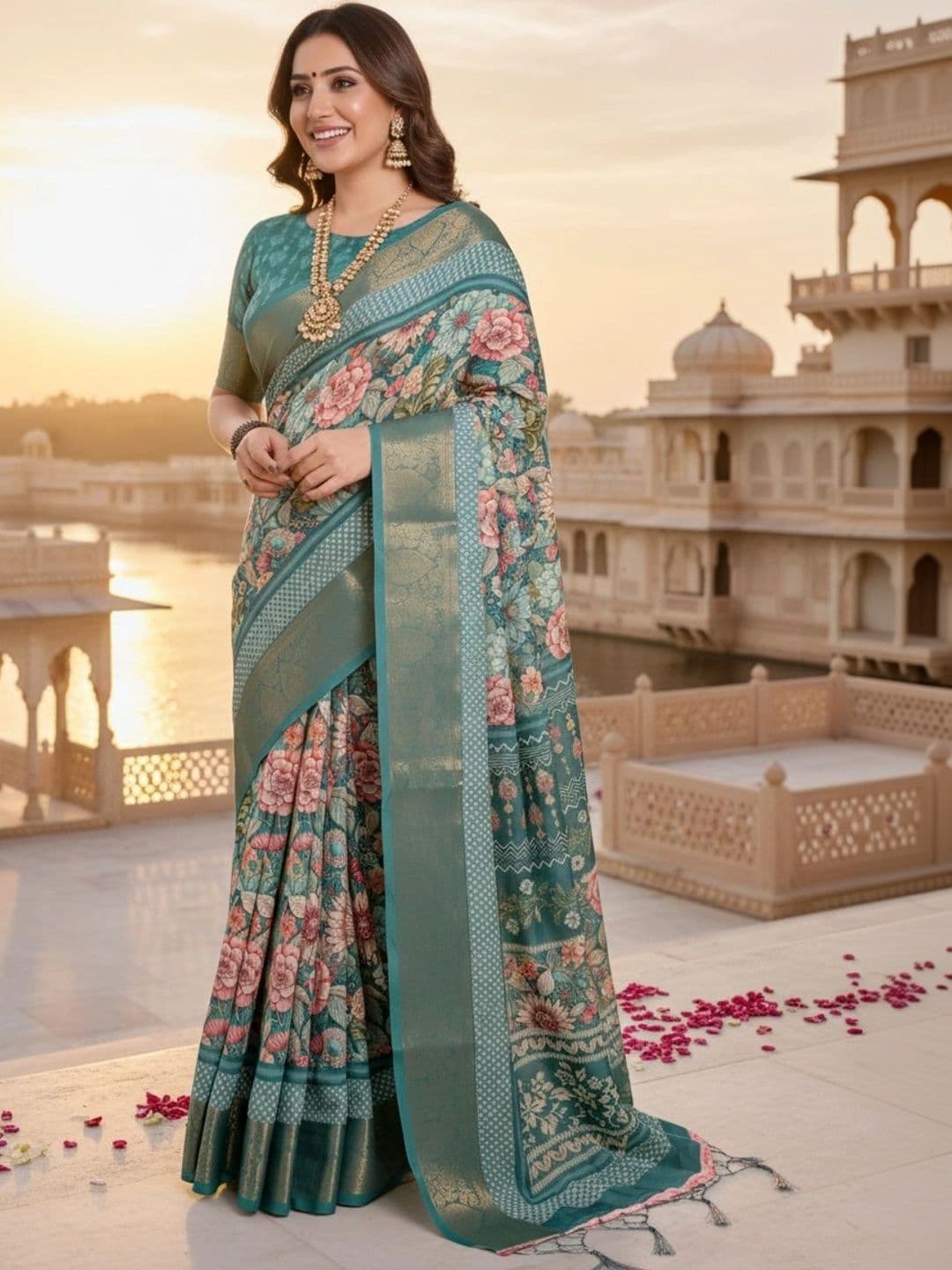 Mitera Floral Silk Blend Designer Saree thumbnail 2
