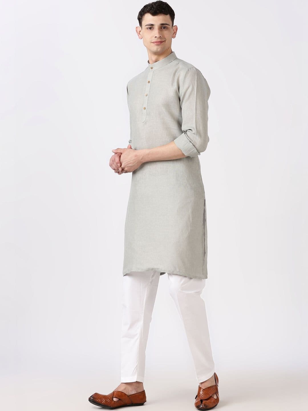 Anouk Men Cotton Linen Long Kurta thumbnail 4