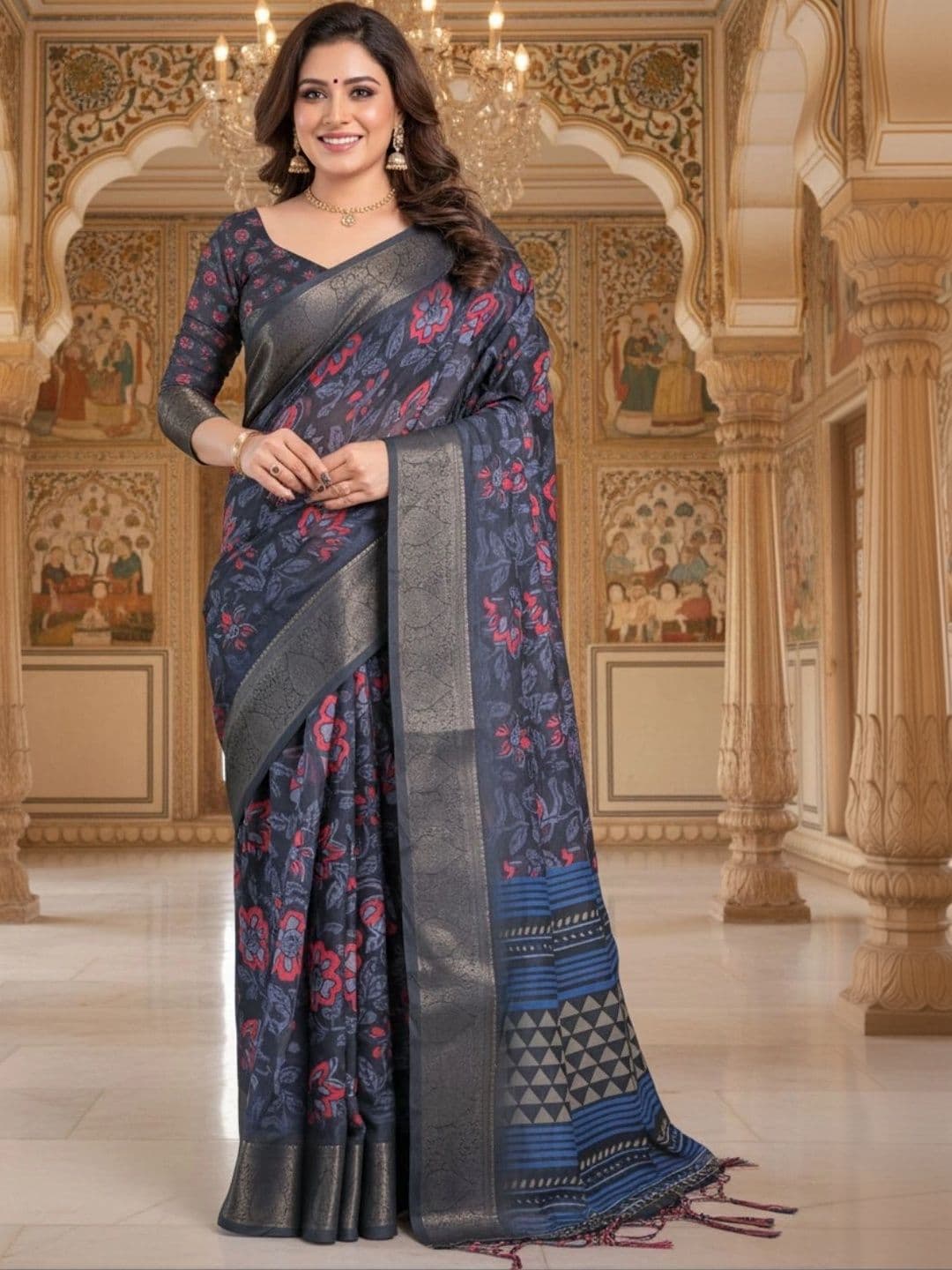 Mitera Floral Silk Blend Designer Saree - view 1