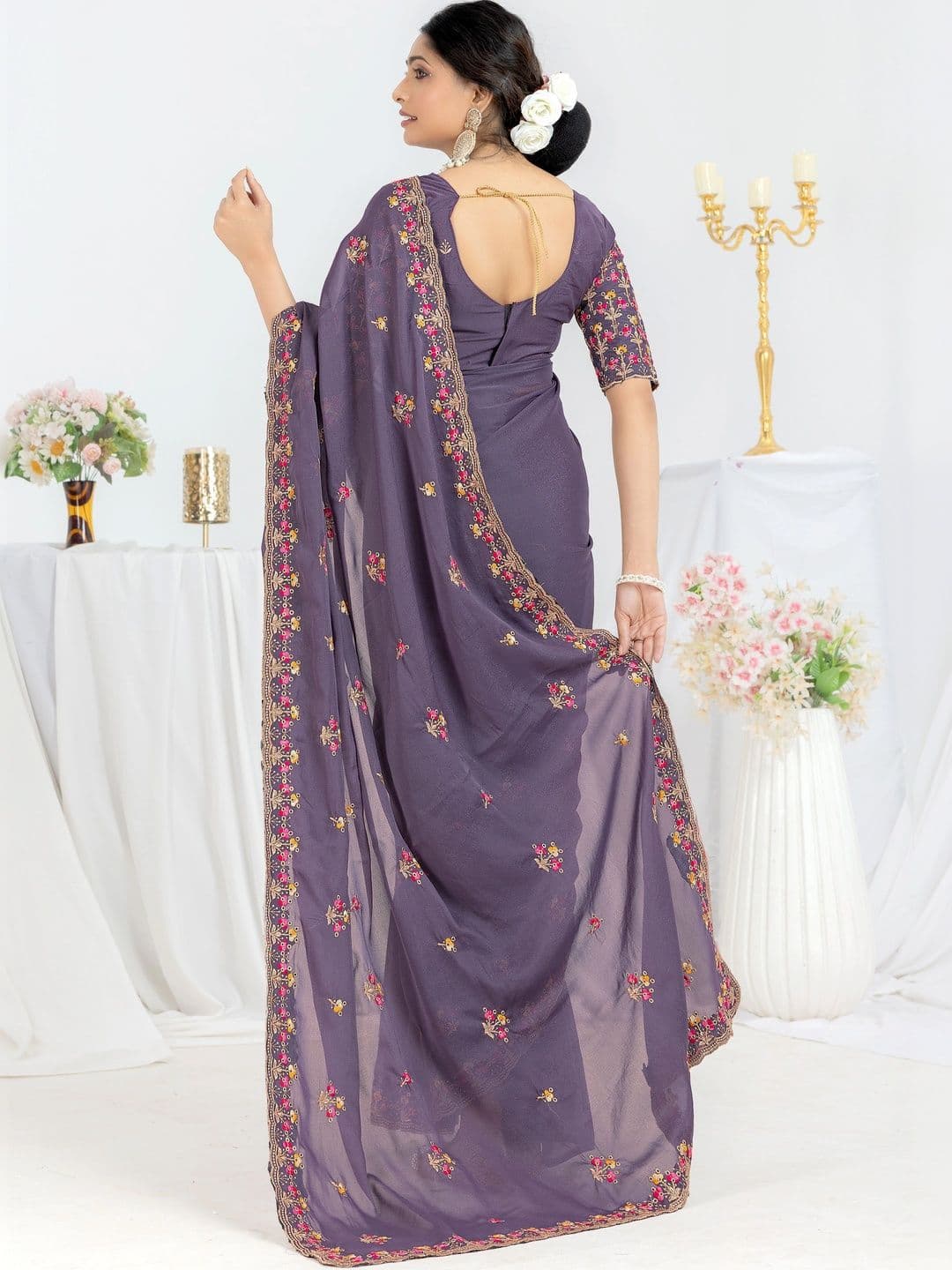 LabelVASTRA Embellished Embroidered Poly Georgette Saree thumbnail 2