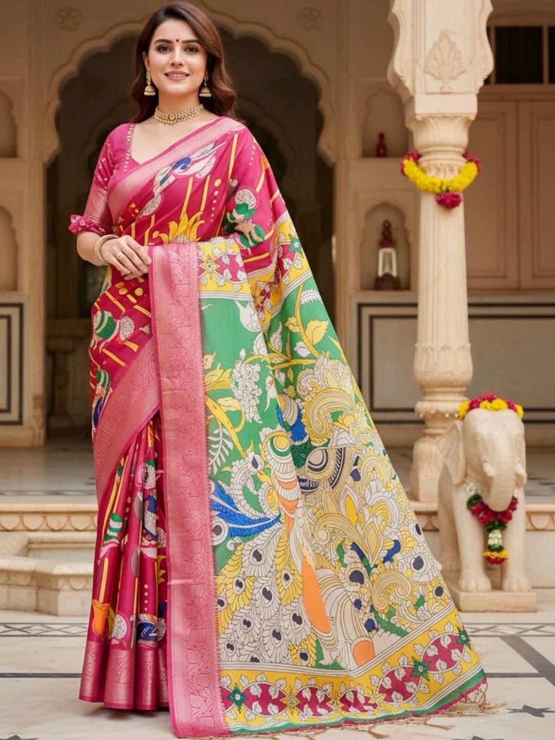 Mitera Kalamkari Silk Blend Designer Saree - view 1