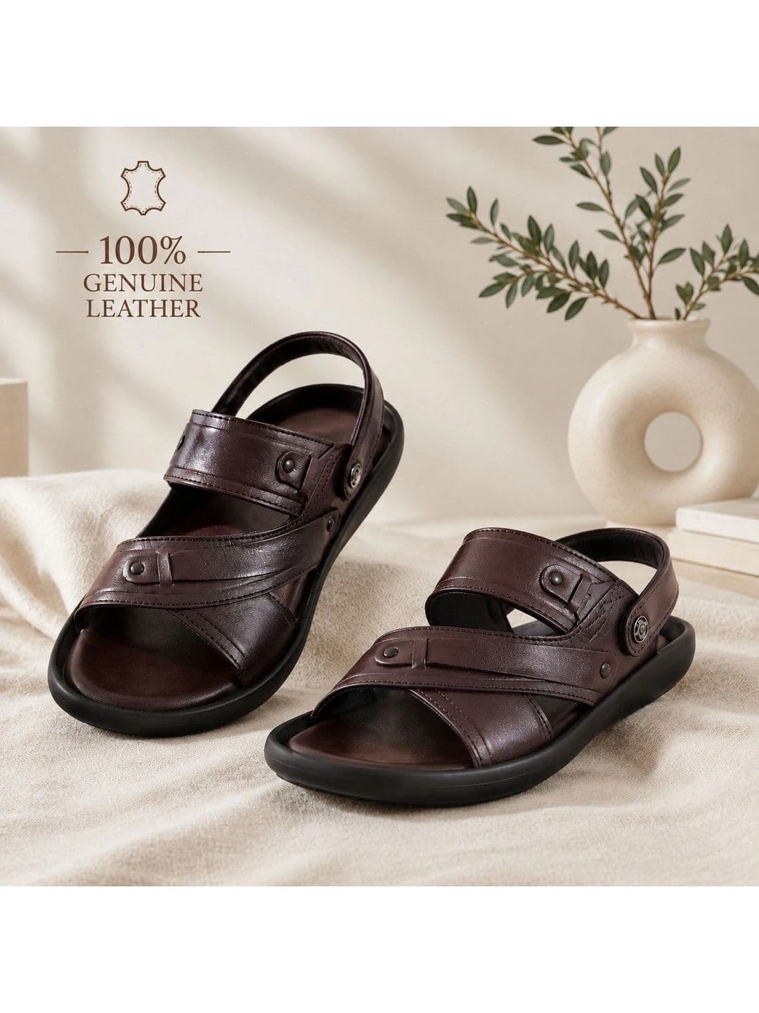 REAL BLISS Men Comfort Cross Strap Pure Leather Flip Flops thumbnail 4