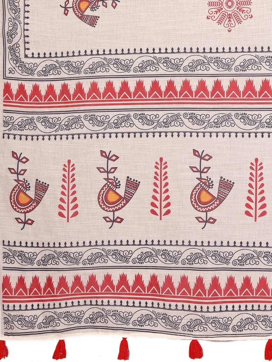 Mitera Warli Linen Blend Designer Saree thumbnail 5