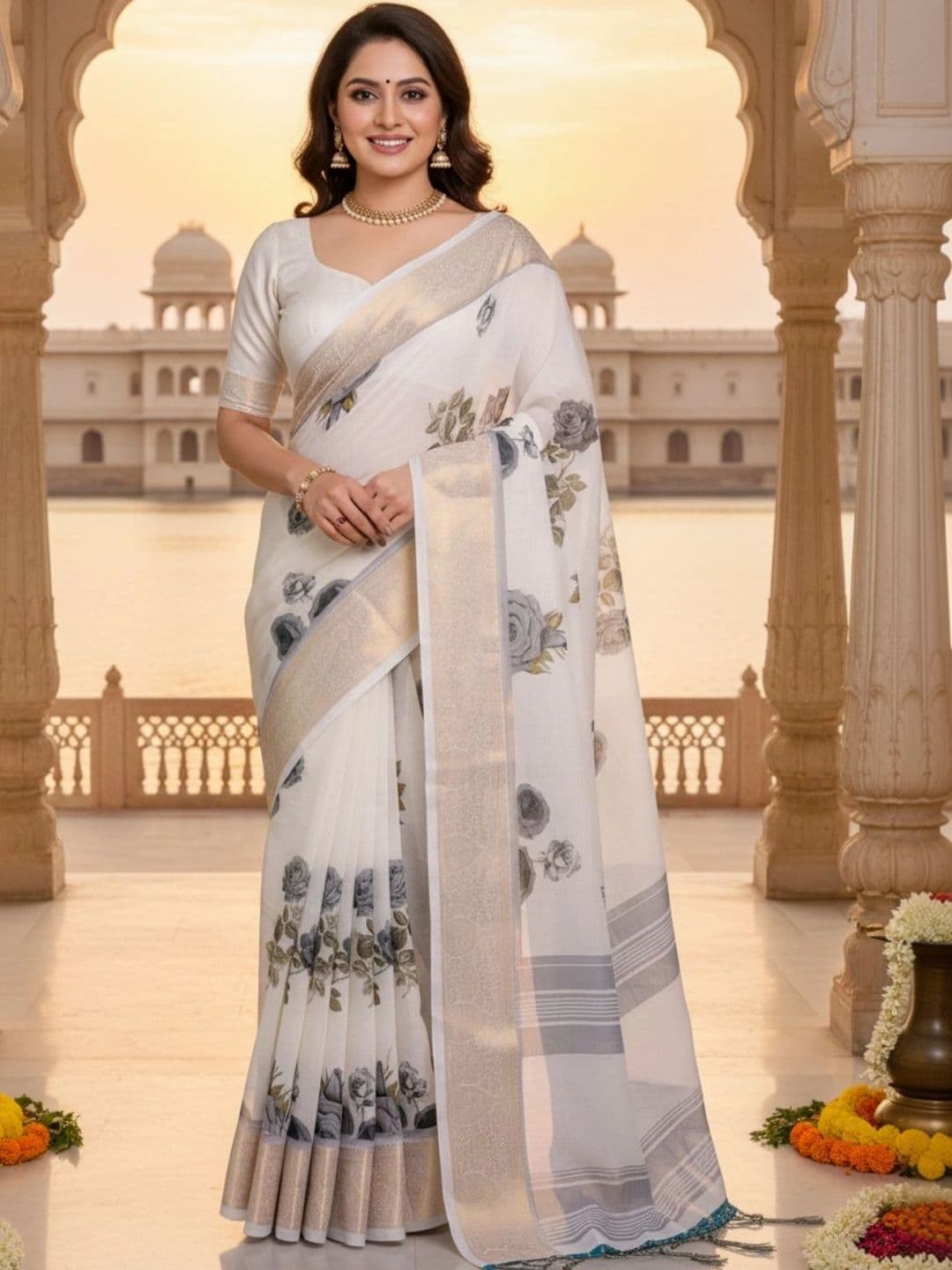 Mitera Floral Silk Blend Designer Saree - view 1