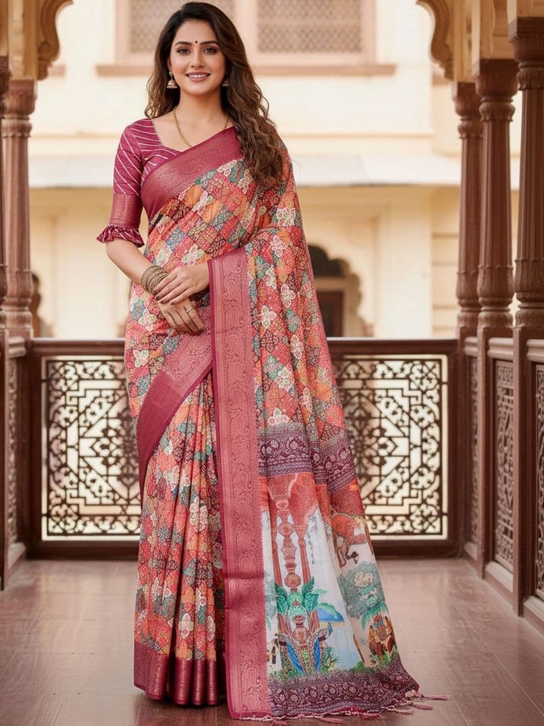Mitera Floral Silk Blend Designer Saree - view 1