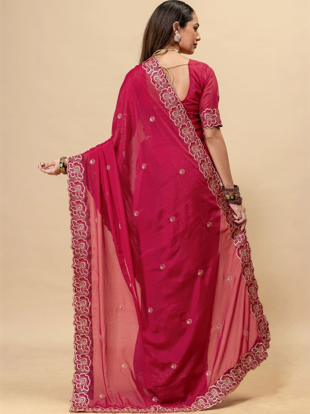 Saanvi Embellished Embroidered Poly Georgette Saree thumbnail 7