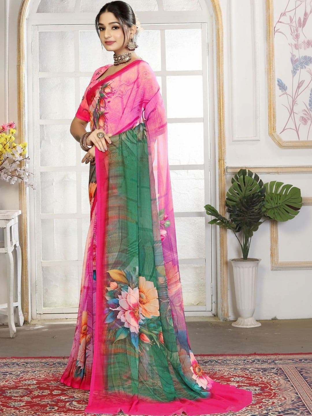 Mitera Floral Pure Georgette Designer Saree thumbnail 6