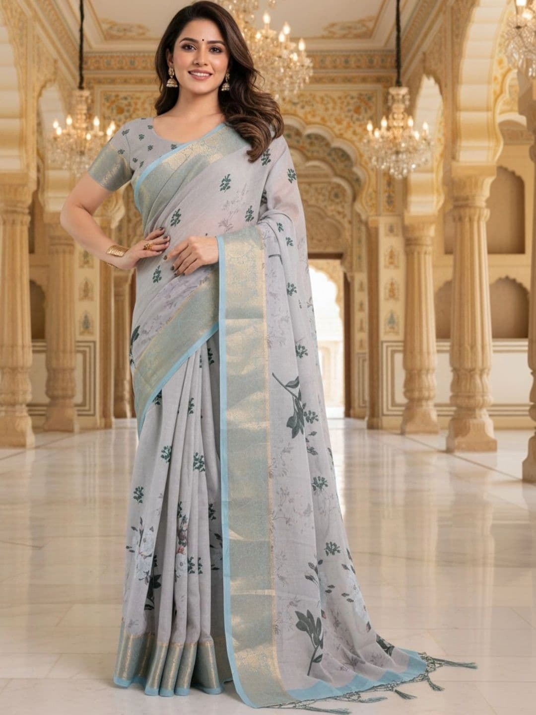 Mitera Floral Silk Blend Designer Saree - view 1
