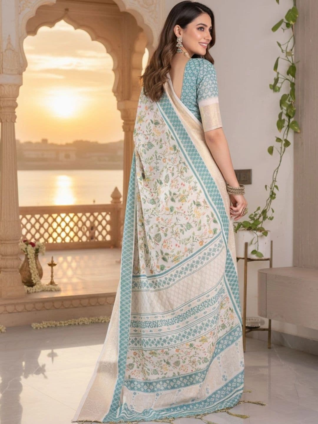 Mitera Floral Silk Blend Designer Saree thumbnail 4