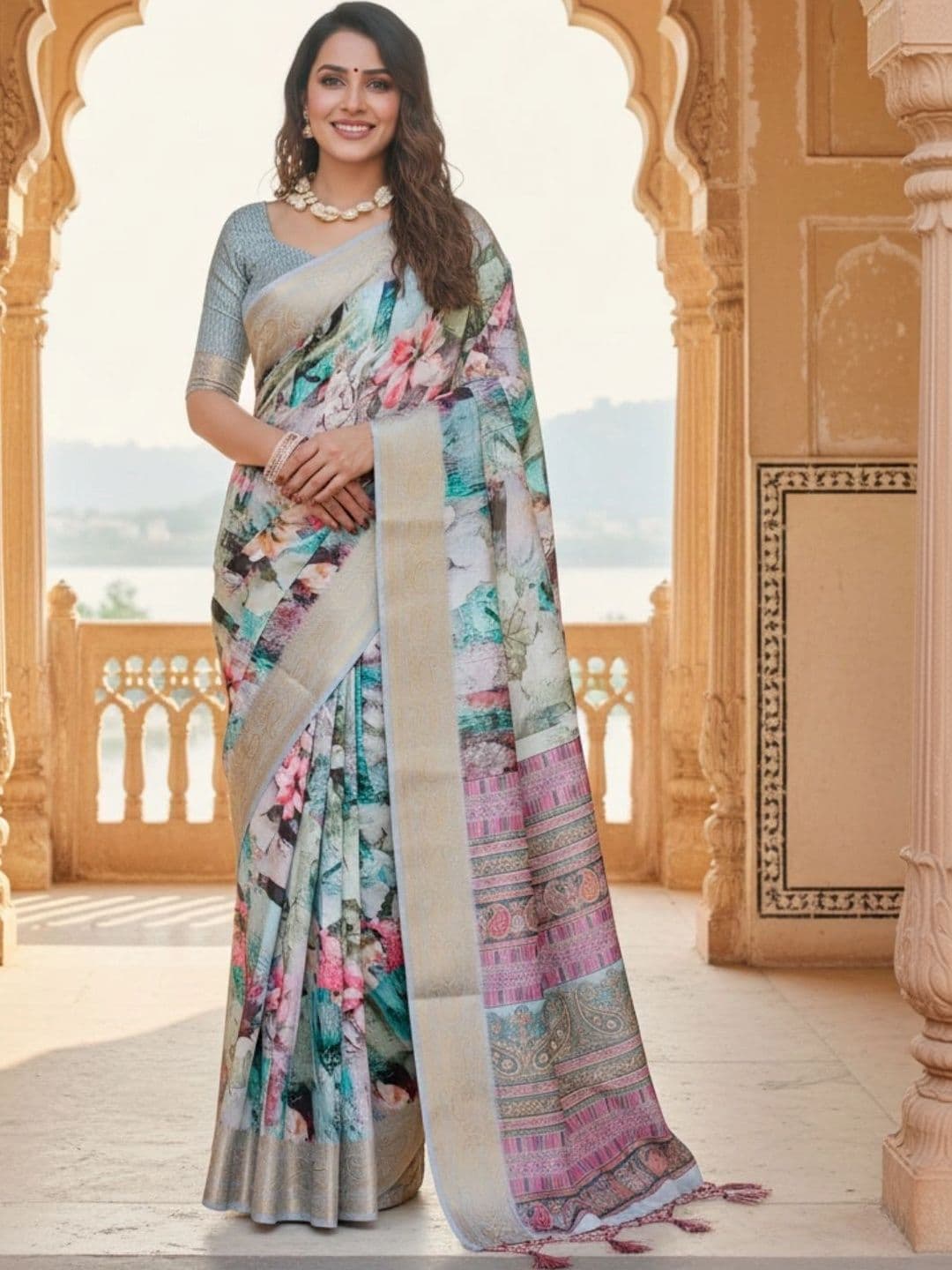 Mitera Floral Silk Blend Designer Saree - view 1