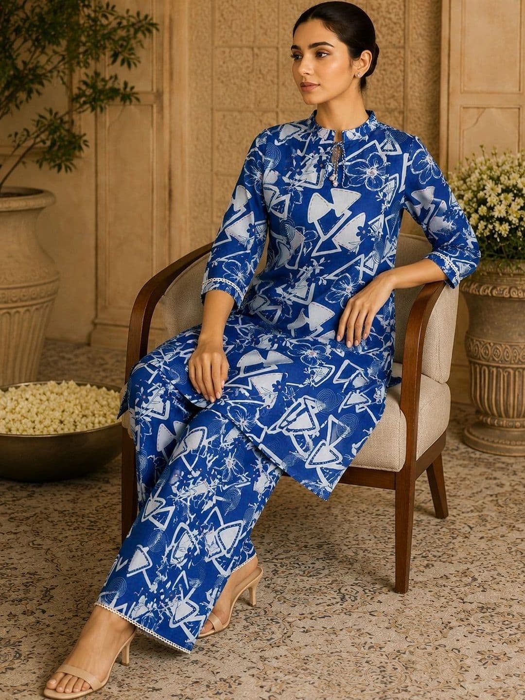 Bunai Women Printed Regular Kurta with Trousers thumbnail 5