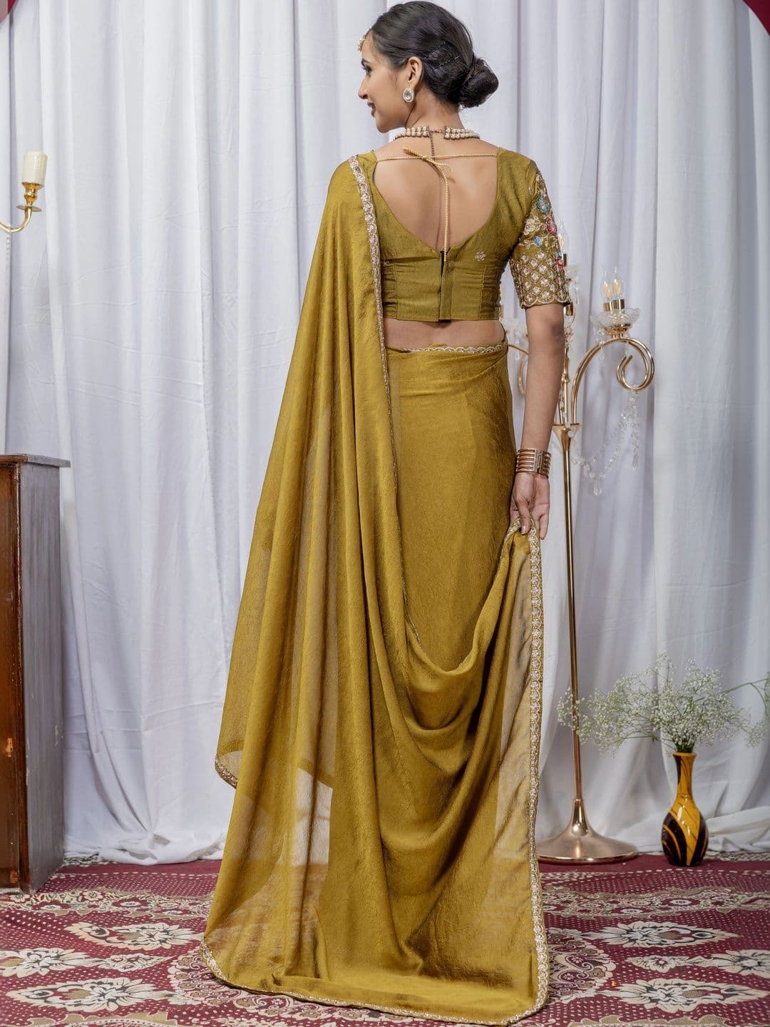 Vastra Drape Embellished Embroidered Poly Georgette Saree thumbnail 3
