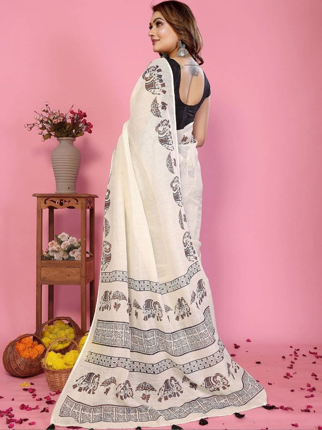 Mitera Warli Linen Blend Designer Saree thumbnail 2