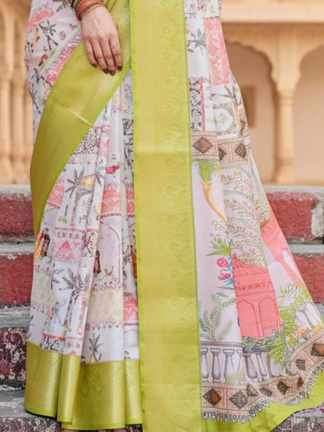 Mitera Floral Printed Tussar Silk Designer Saree thumbnail 2