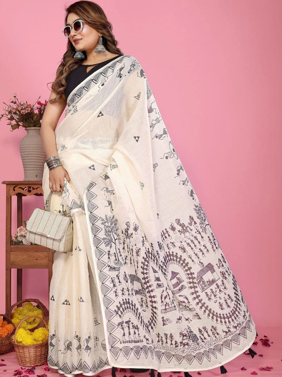 Mitera Warli Linen Blend Designer Saree - view 1
