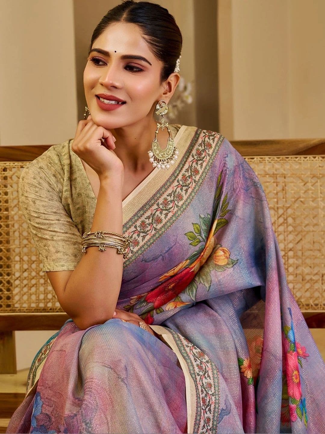 Mitera Floral Tissue Designer Saree thumbnail 4
