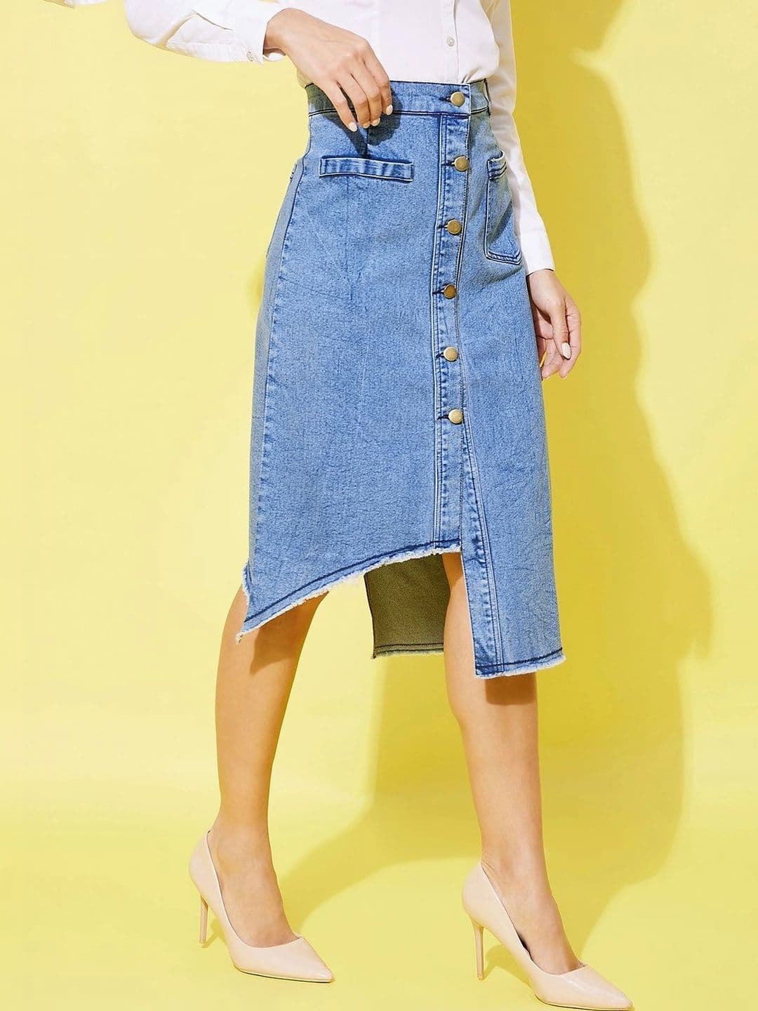 Chemistry Women Denim Washed Front Slit Midi A-Line Skirt thumbnail 3