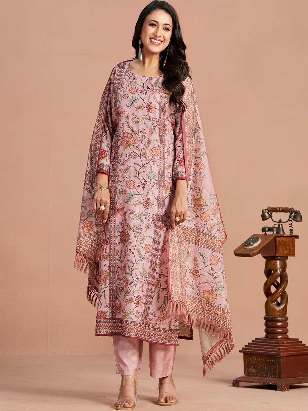 House of Pataudi Printed Round Neck Kurta & Palazzos With Dupatta thumbnail 7