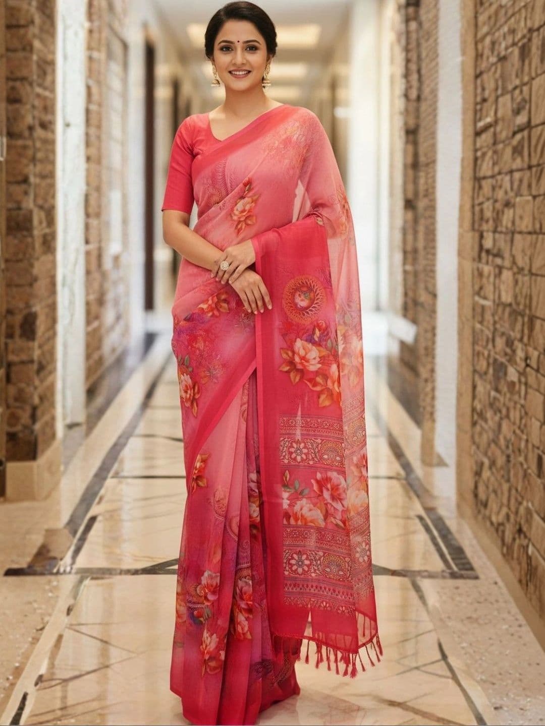 Mitera Floral Printed Pure Georgette Designer Saree - view 1