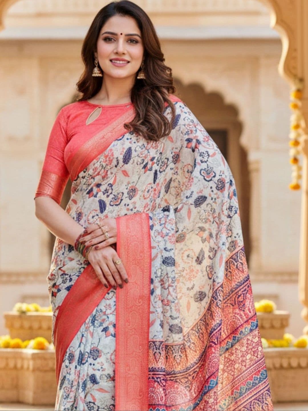 Mitera Floral Silk Blend Designer Saree thumbnail 2