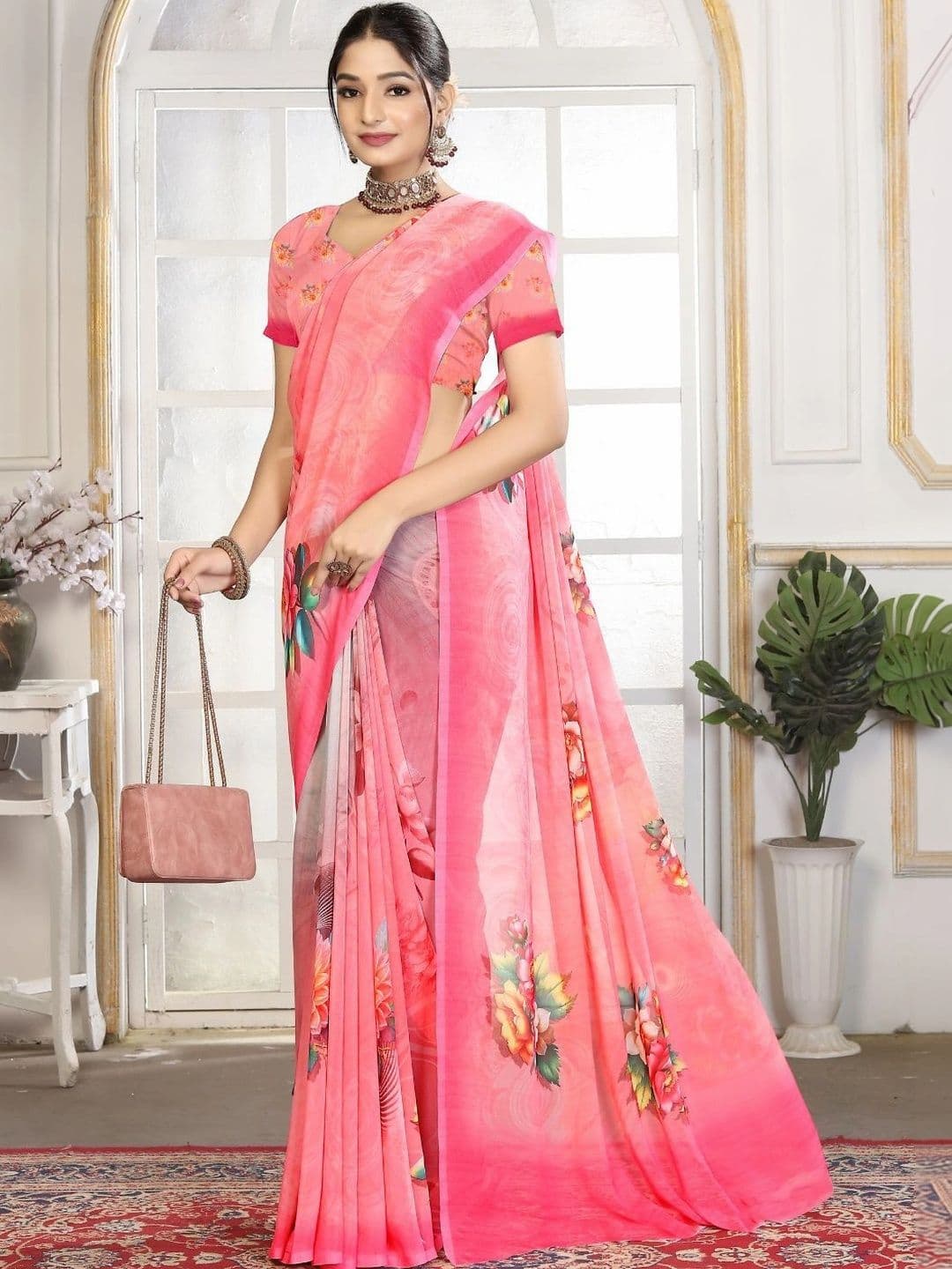 Mitera Floral Pure Georgette Designer Saree thumbnail 6