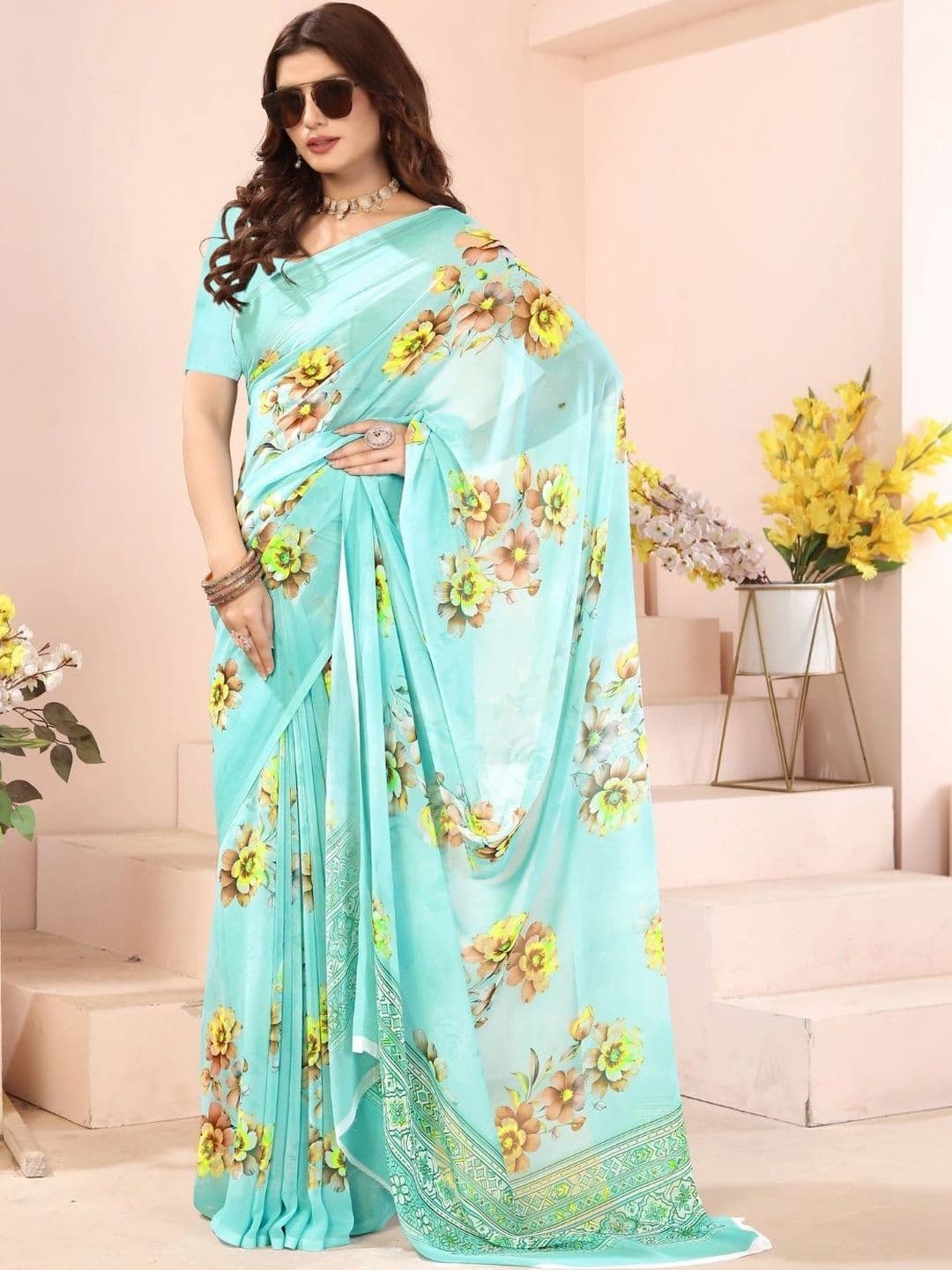 Mitera Floral Pure Georgette Designer Saree - view 1
