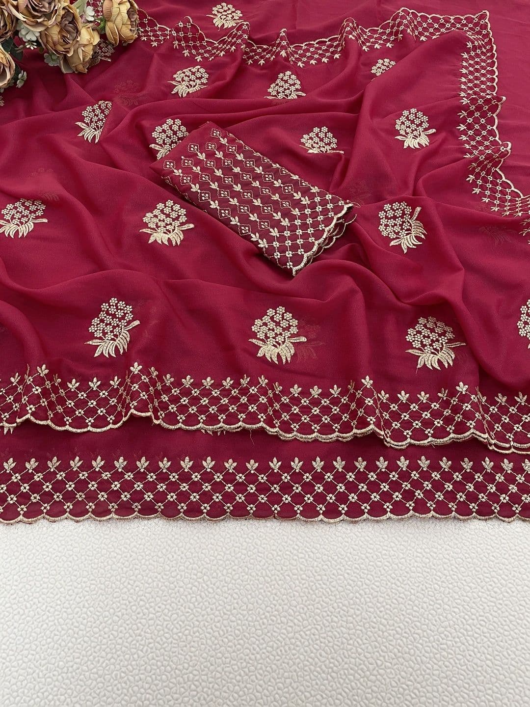Vastra Drape Embellished Embroidered Poly Georgette Saree thumbnail 2