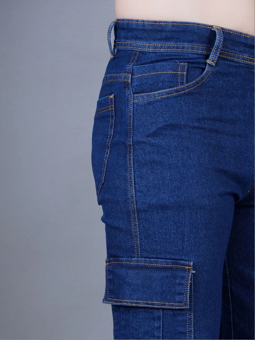 HERE&NOW Men's Medium Blue Wash Cargo Straight-Leg Jeans thumbnail 2