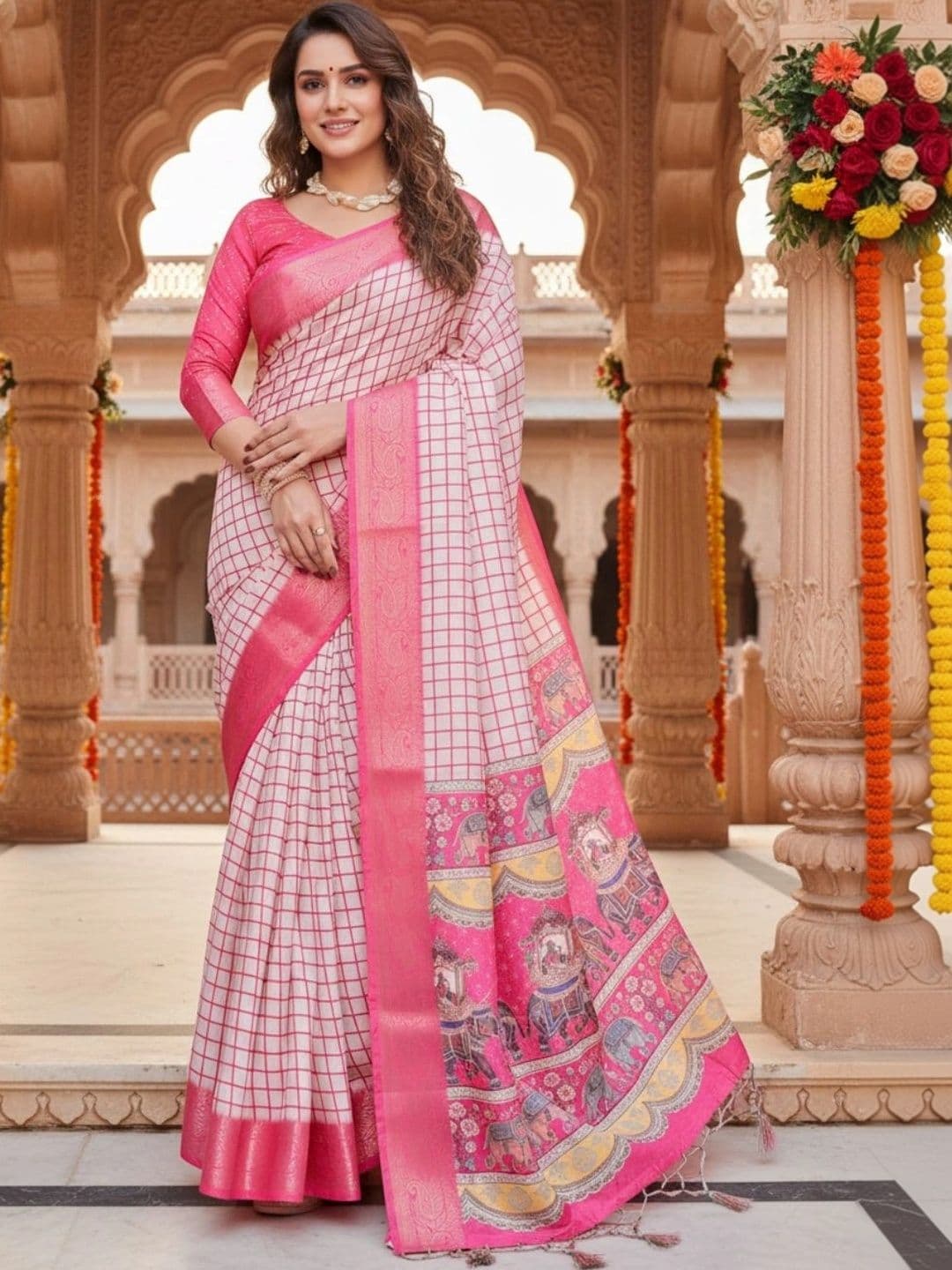 Mitera Checked Silk Blend Designer Saree - view 1