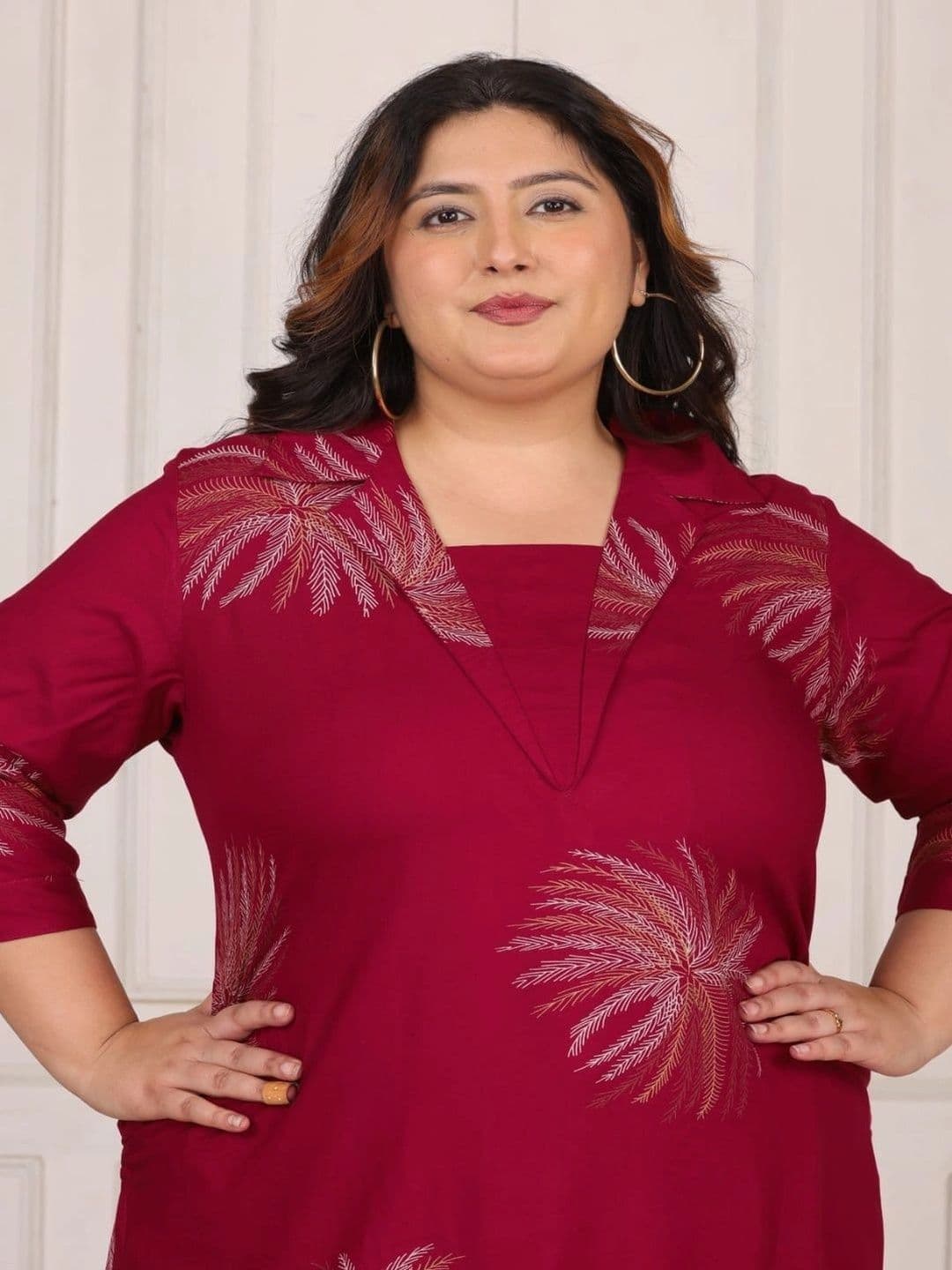 Sandhya's Plus Women Ethnic Motifs Embroidered Regular Thread Work Kurta with Palazzos thumbnail 2