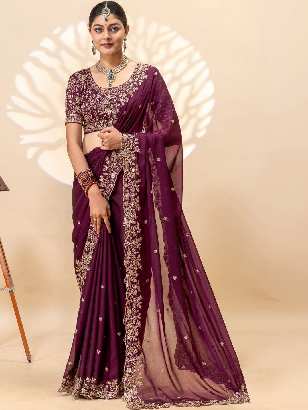 LabelVASTRA Embellished Embroidered Silk Blend Saree - view 1