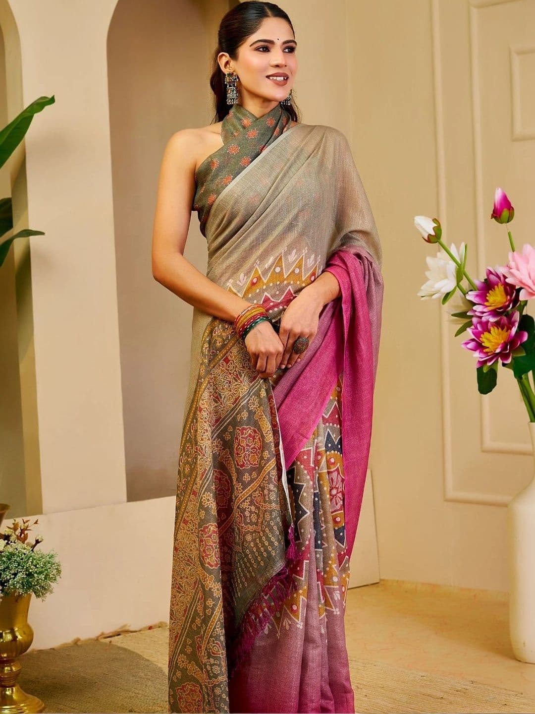 Mitera Kalamkari Tissue Designer Saree thumbnail 6