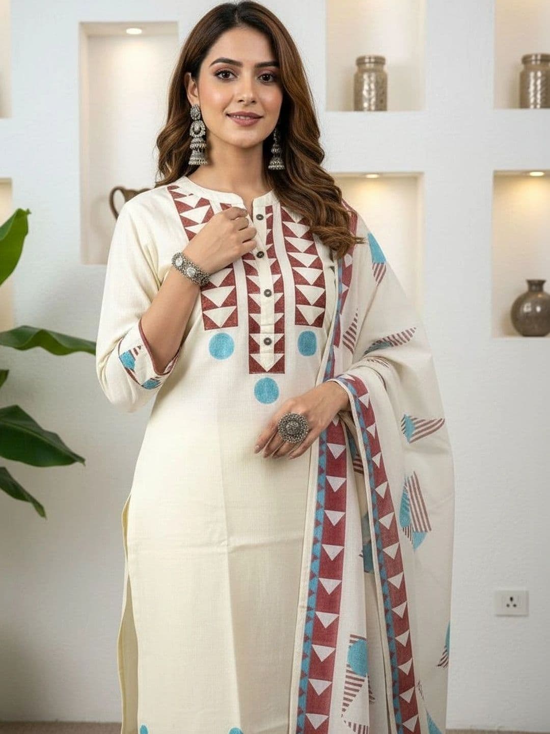 Anouk Women Printed Regular Pure Cotton Kurta with Trousers & With Dupatta thumbnail 2