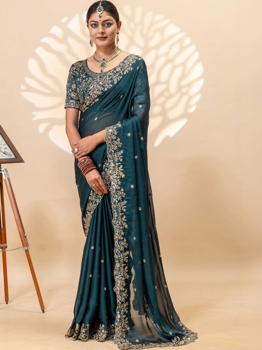 Saanvi Embellished Sequinned Silk Blend Saree - view 1
