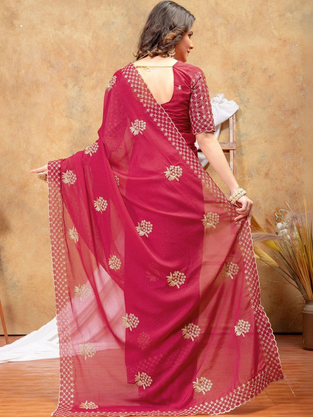 Vastra Drape Embellished Embroidered Poly Georgette Saree thumbnail 5