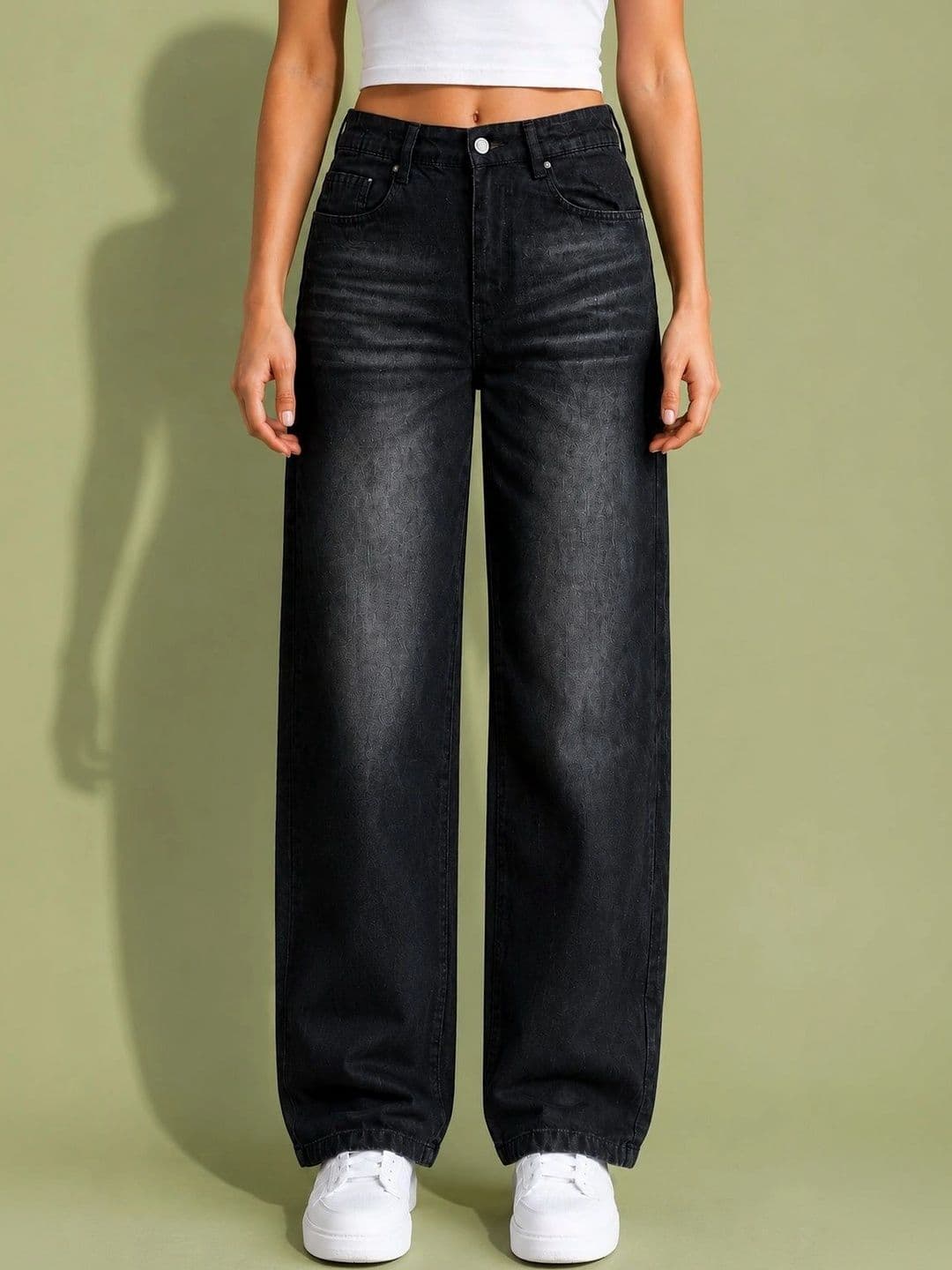 DS CREATIVE Women Wide Leg Mid-Rise Low Distress Light Fade Jeans - view 1