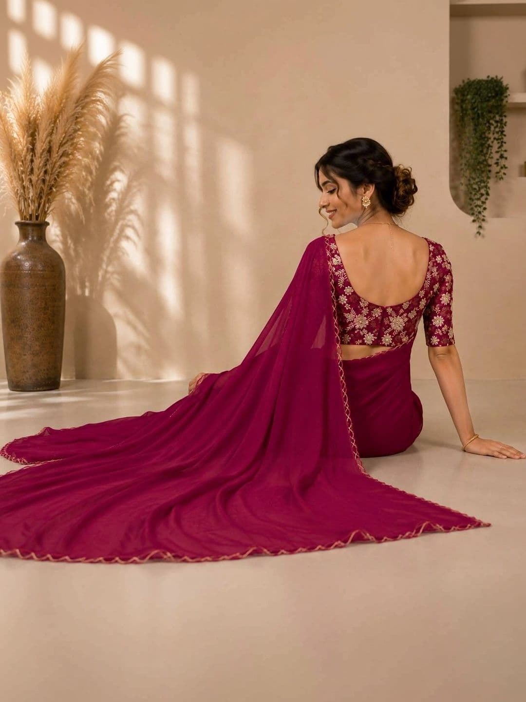 Vastra Drape Floral Embroidered Poly Georgette Saree thumbnail 3