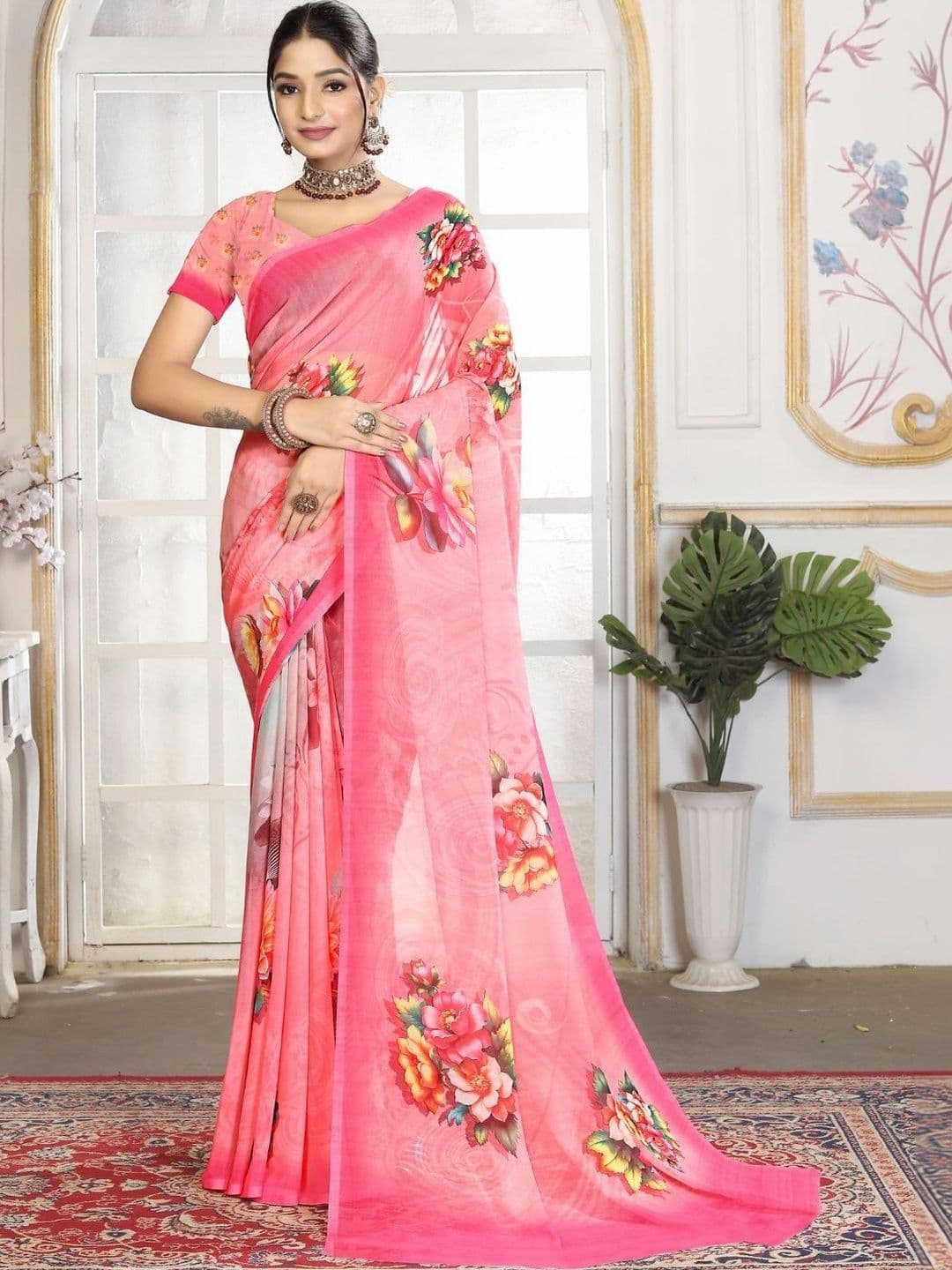 Mitera Floral Pure Georgette Designer Saree - view 1