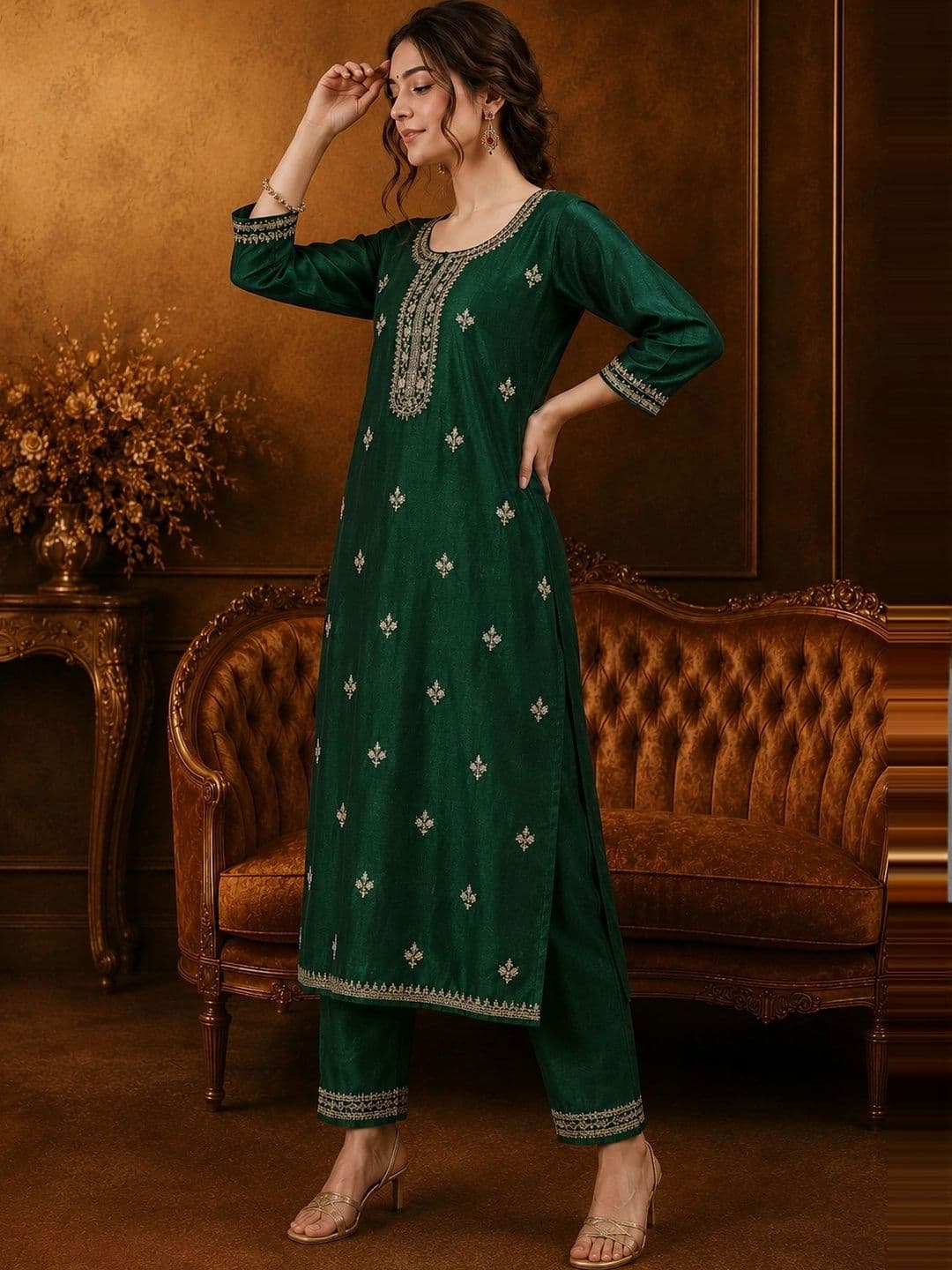 CREATIVE KORNER Women Ethnic Motifs Embroidered Thread Work Kurta thumbnail 4