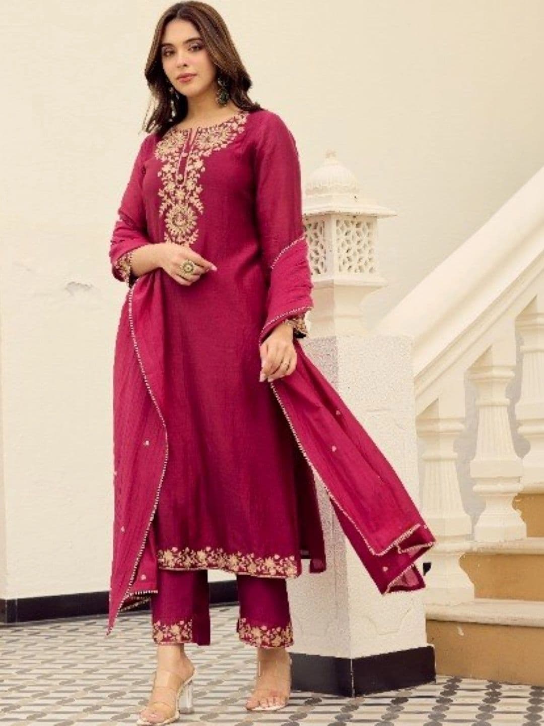 KALINI Women Ethnic Motifs Embroidered Regular Thread Work Kurta with Trousers & Dupatta thumbnail 7