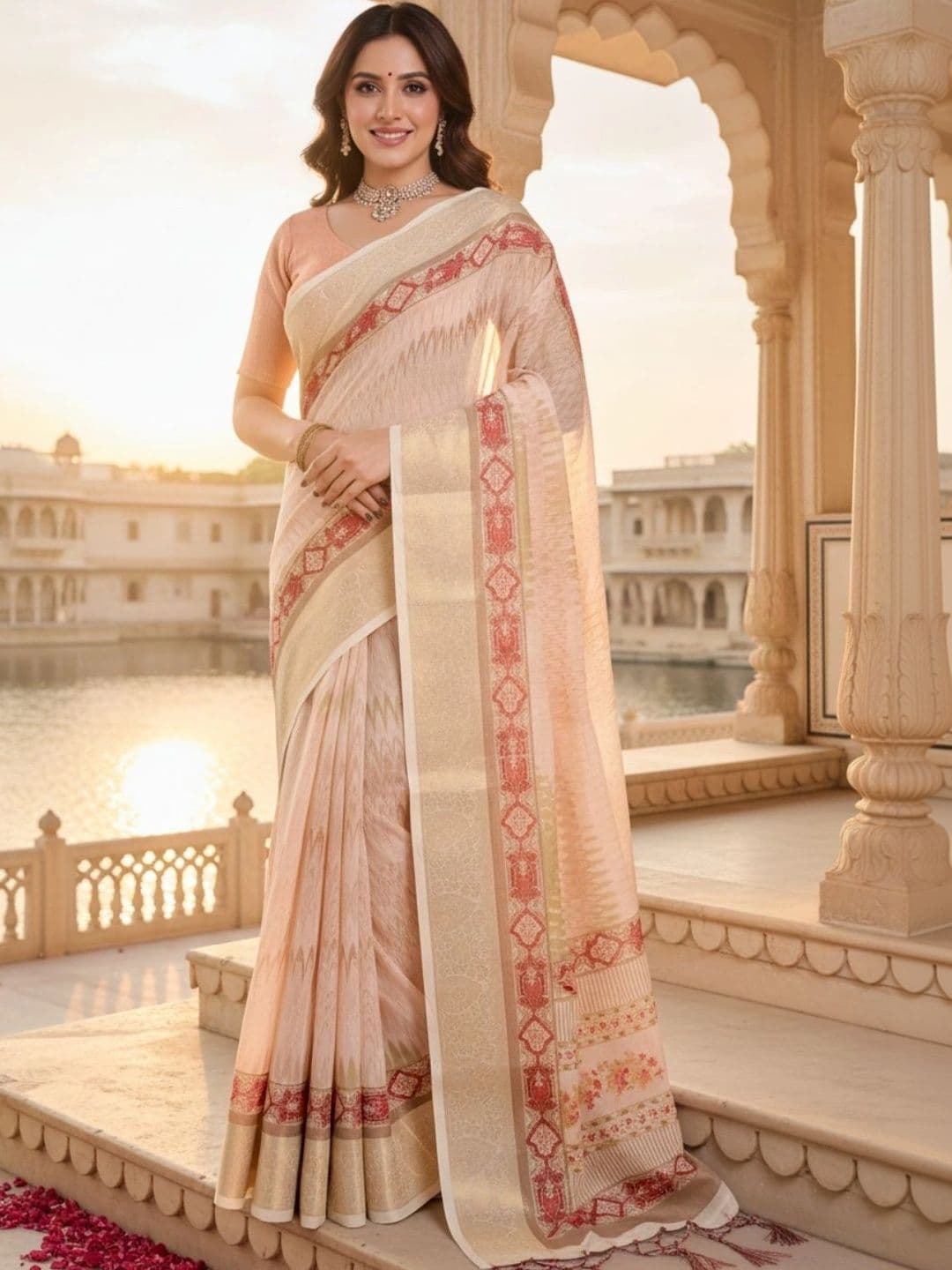 Mitera Striped Zari Silk Blend Designer Saree - view 1